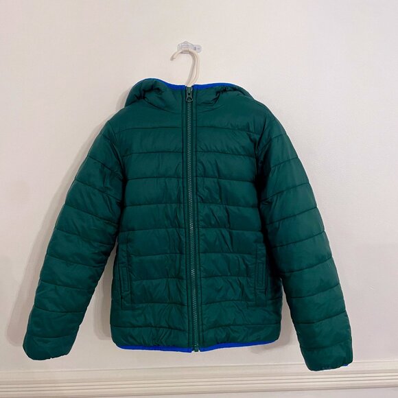 Lands End Kids Reversible Insulated Fleece Jacket Size 5-6 Medium Boys Green - Picture 1 of 4